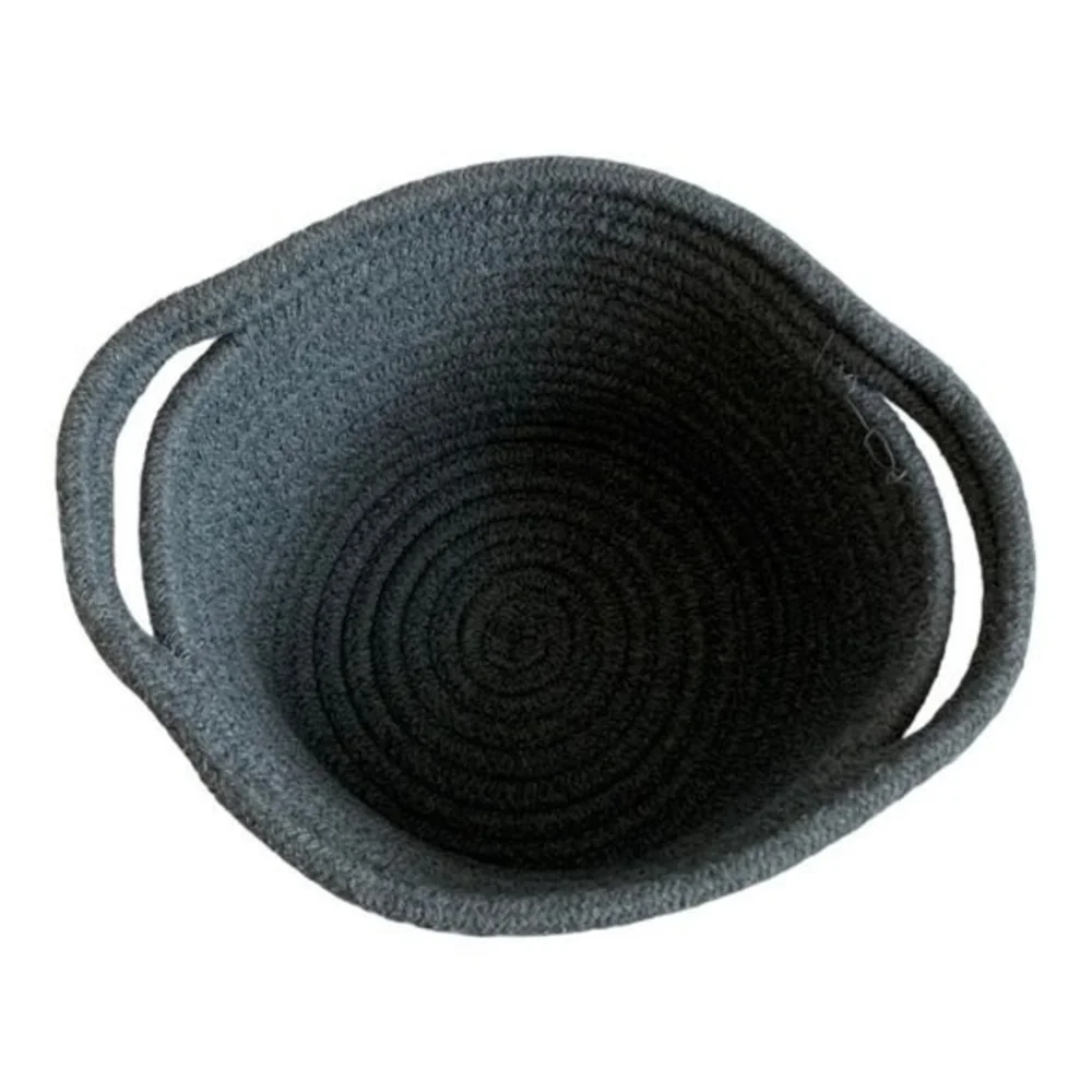 Small Round Rope Storage Basket w/ Handles Dark Grey 9